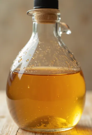 Ābolu etiķis stikla bļodā, apkārt svaigi āboli, ābolu šķēles, mizas un etiķa māte pudelē