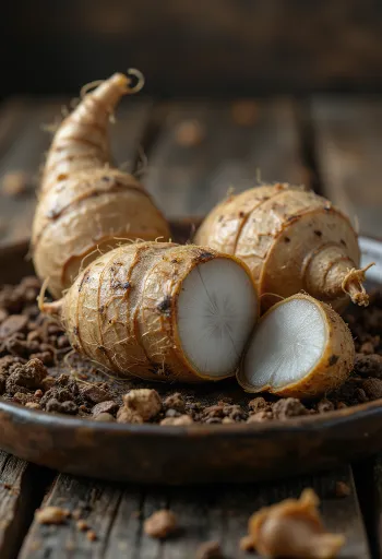 Kaltēta eddoe sakne ar detalizētu tekstūru un dabīgām krāsām