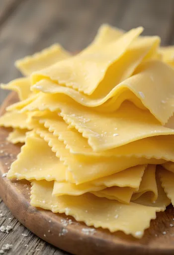 Sausas lazanjas plāksnes izkliedētas uz koka virsmas, slāņos