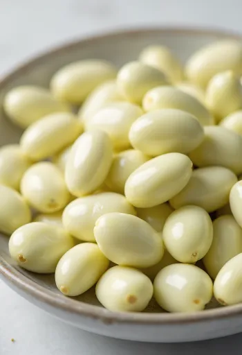 Krēmīgas Lima pupas keramikas bļodā un uz koka galda dabiskā apgaismojumā