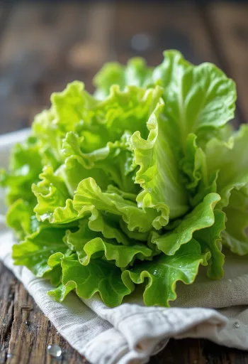 Svaigi Batāvijas salāti ar krokotām zaļām lapām un sarkaniem toņiem uz griešanas dēlīša