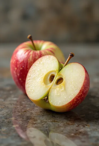 Svaigi Braeburn āboli un to šķēlītes uz virtuves dēlīša