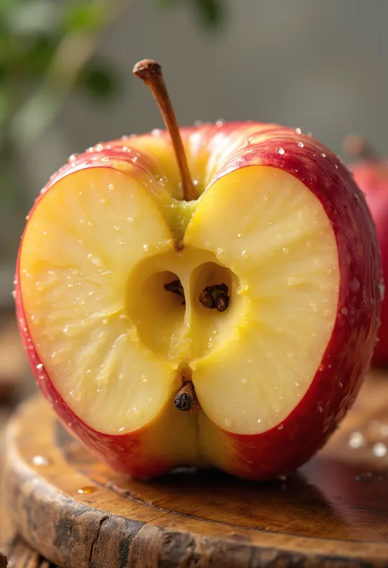 Svaigi 'Honeycrisp' āboli un šķēlītes uz virtuves dēlīša