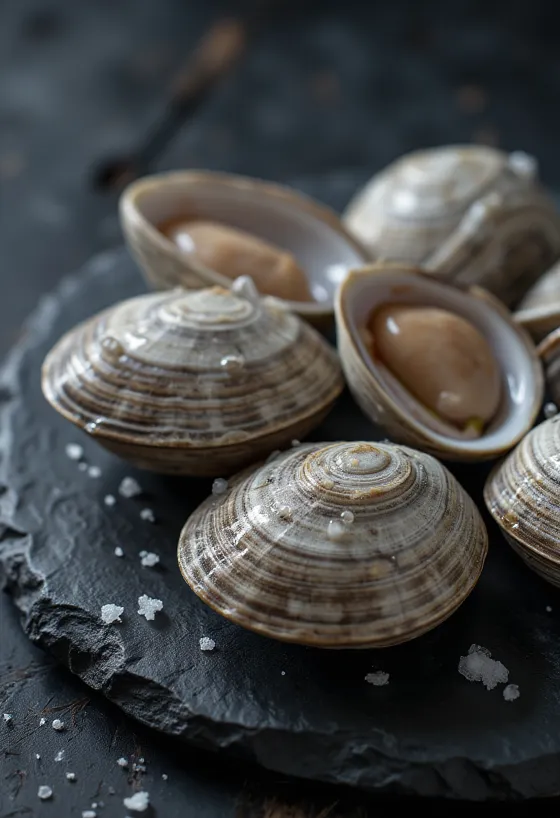 Cietgliemenes (Quahog) gaļa uz griežamā dēlīša