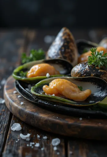 Zaļo mīdiju gaļa uz griežamā dēlīša