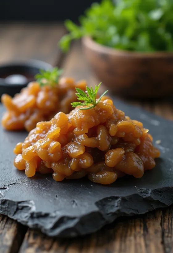 Miso pasta keramikas bļodā, apkārt vārītas sojas pupiņas, rīsu kodži un jūras sāls