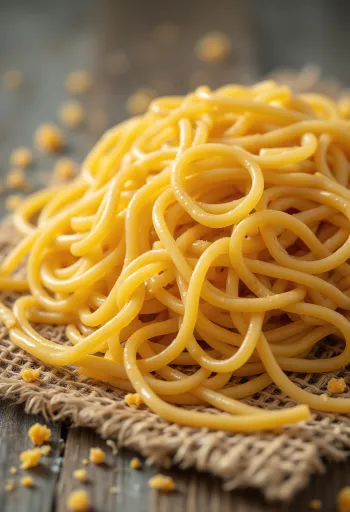 Kaltētas ramen nūdeles izklātas uz koka virsmas