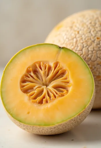 Melone sagriezta šķēlēs ar oranžu mīkstumu un sēklām uz koka virsmas