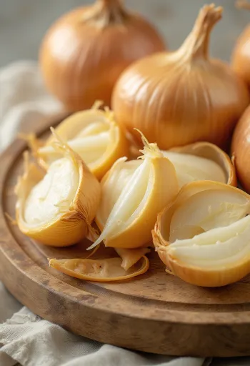 Veseli un sagriezti sīpoli uz lauku stila virsmas