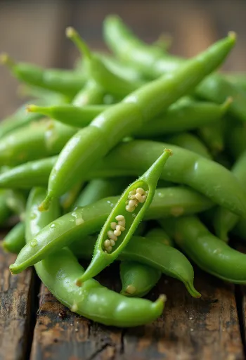 Svaigas zaļo pupiņu pākstis uz dēlīša, daļēji sagrieztas