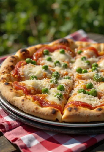 Pizza ai Piselli ar zaļajiem zirnīšiem un sieru