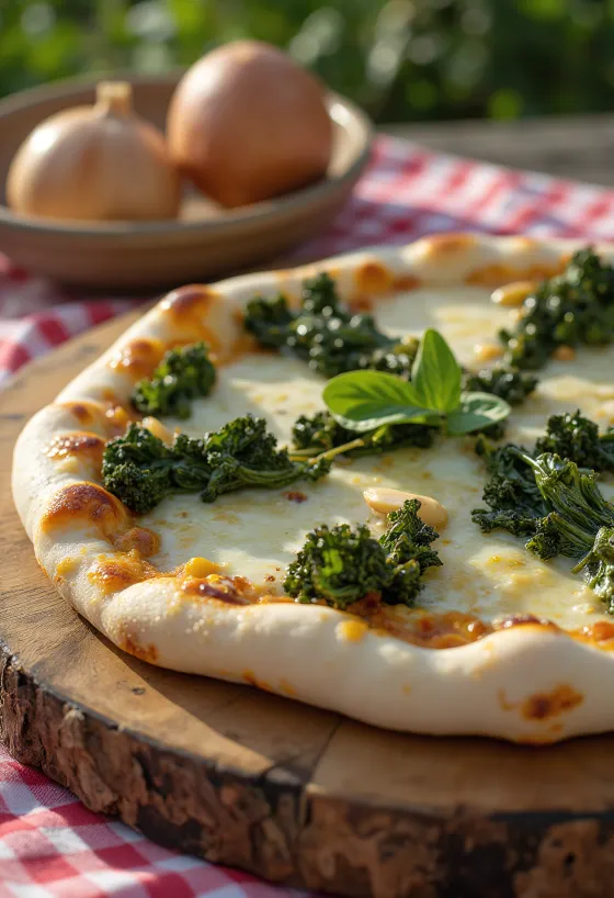 Pizza al Cavolo Nero ar lapu kāpostiem un sieru