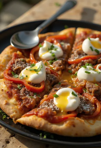 Pizza Iskender pasniegta