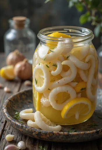 Marinēti kalmāri burkā ar citronu un garšvielām