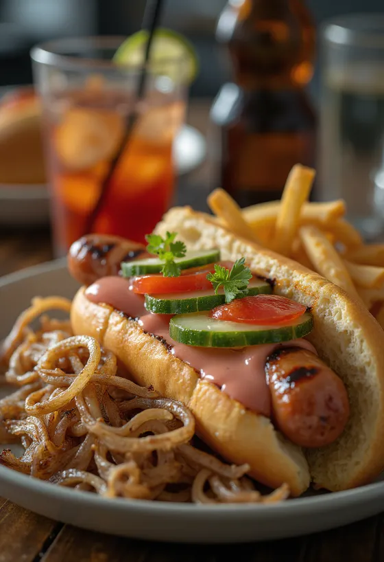 Slepenās Receptes Hotdogs pasniegts