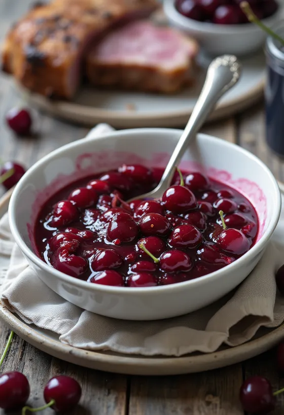 Svaiga ķiršu mērce ar veseliem ķiršiem, aromatizēta ar kanēli un krustnagliņām