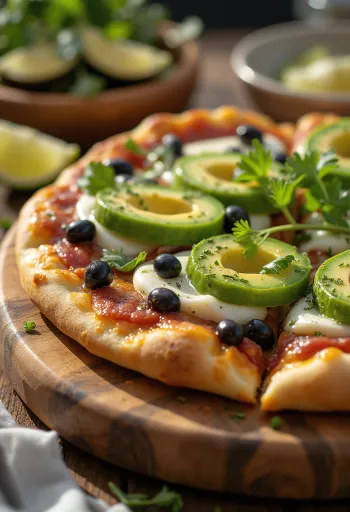 Pizza Mexicana ar halapenjo pipariem, melnajām pupiņām un avokado