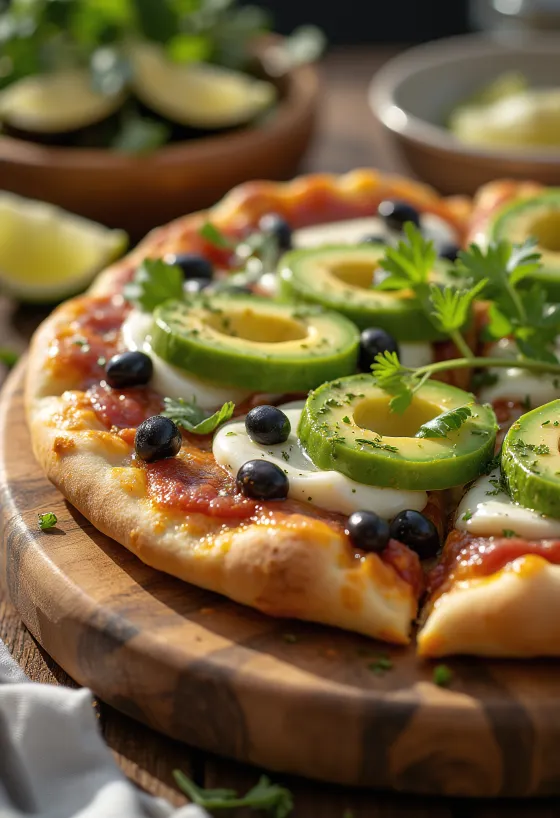 Pizza Mexicana ar halapenjo pipariem, melnajām pupiņām un avokado