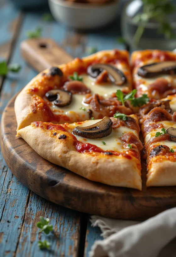 Pizza al Boscaiolo ar meža sēnēm un bekonu
