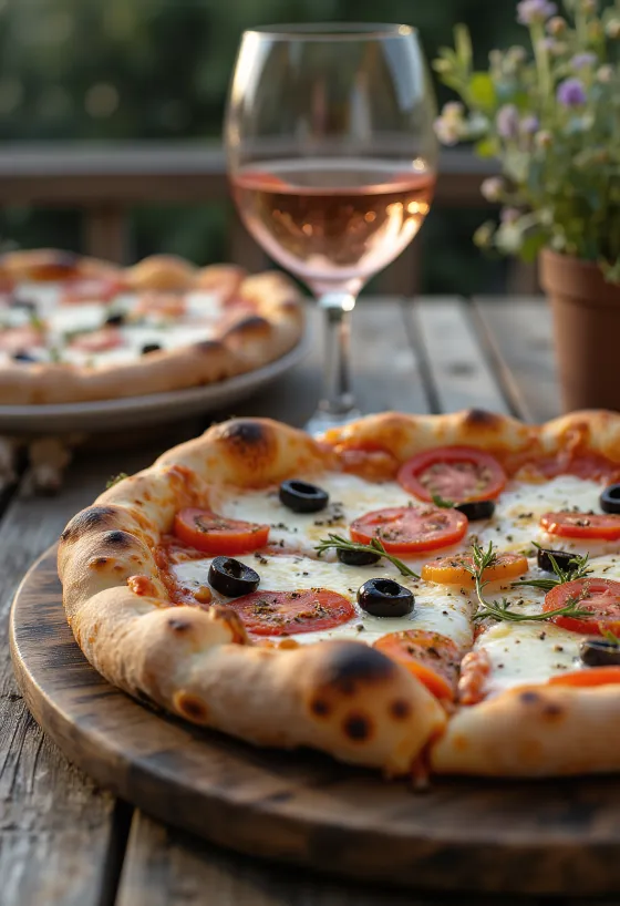 Pizza Provençale ar tomātiem, melnajām olīvām un Provansas garšvielām