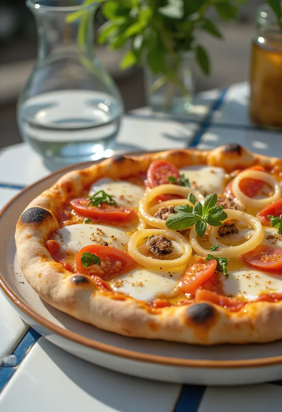 Pizza Pugliese ar sarkanajiem sīpoliem un anšoviem