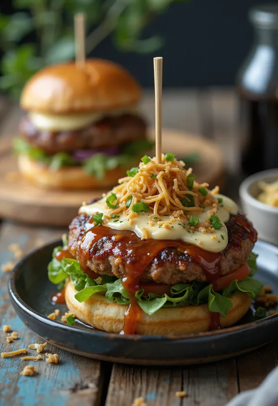 Japāņu burgers ar terijaki mērci un vasabi majonēzi