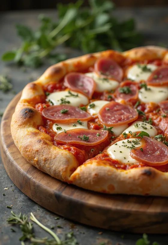 Pizza al Finocchiona ar fenheļa salami un svaigu oregano