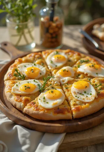 Pizza Sabich pasniegta