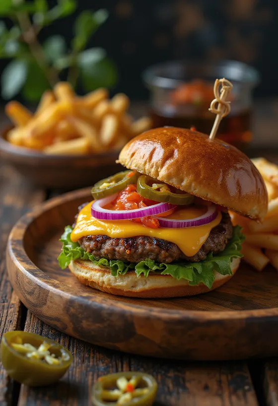 Pasniegts Spicy Jalapeño burgers