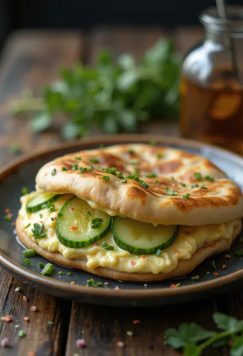 Pita ar baklažānu krēmu un svaigiem dārzeņiem