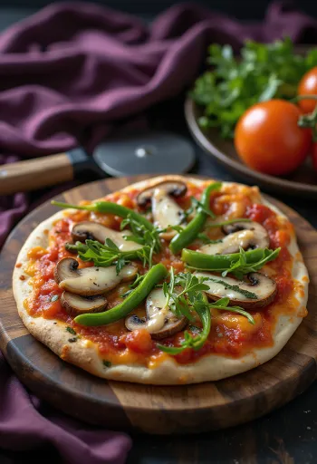 Vegāniska tortiljas pica ar svaigiem dārzeņiem un rukolu