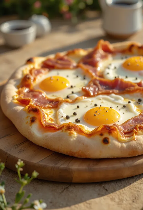 Pizza alla Pancetta e Uova ar bekonu un olu