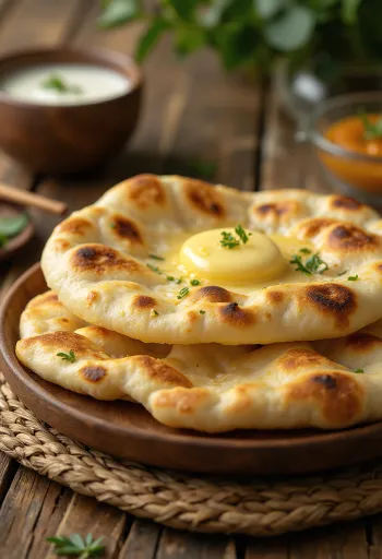Svaigi cepta indiešu Naan maize pasniegta