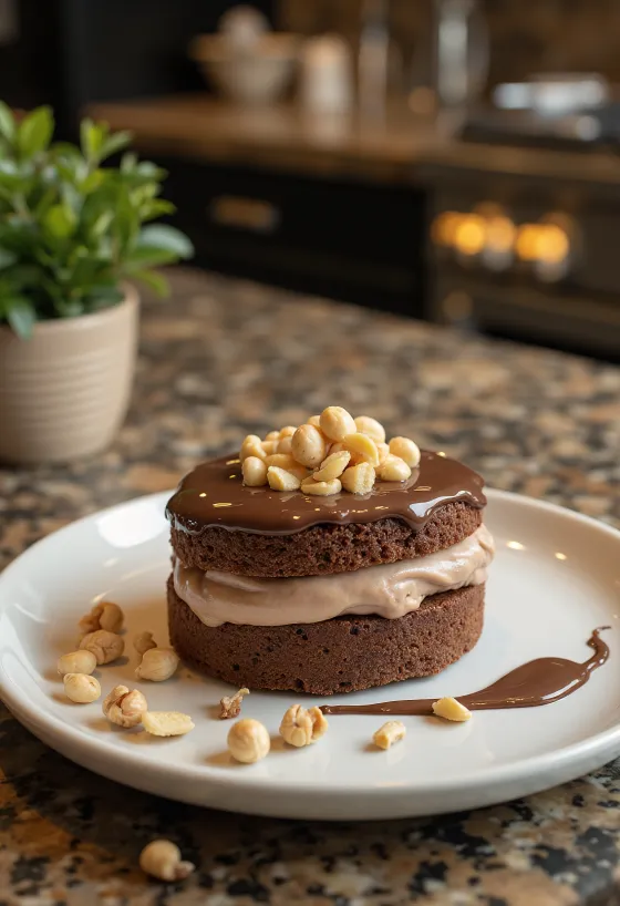 Nutellas torte dekorēta ar grauzdētiem lazdu riekstiem