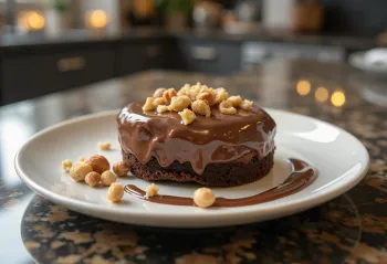 Nutellas torte dekorēta ar grauzdētiem lazdu riekstiem