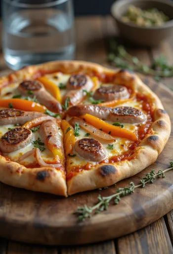 Pizza Viennese ar austriešu desu, papriku un mocarellu