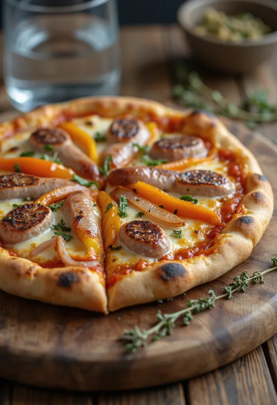 Pizza Viennese ar austriešu desu, papriku un mocarellu