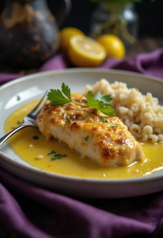 Citronu cālis, pasniegts ar svaigām citrona šķēlītēm un garšaugiem.