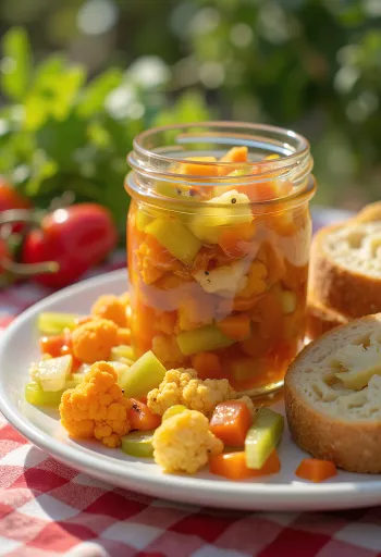 Pikantā giardiniera, pasniegta