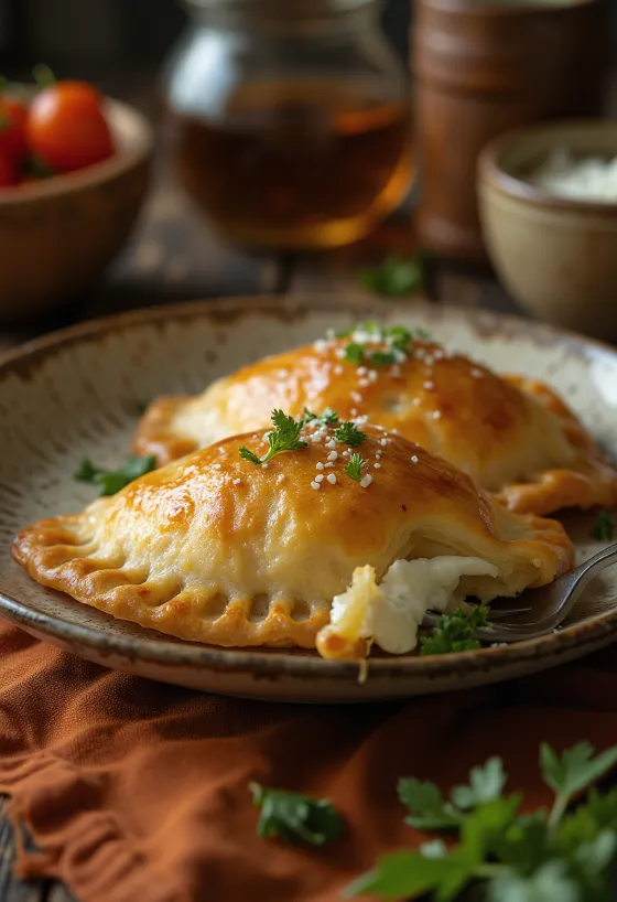 Zeltaini brūnas empanadas ar kazas sieru