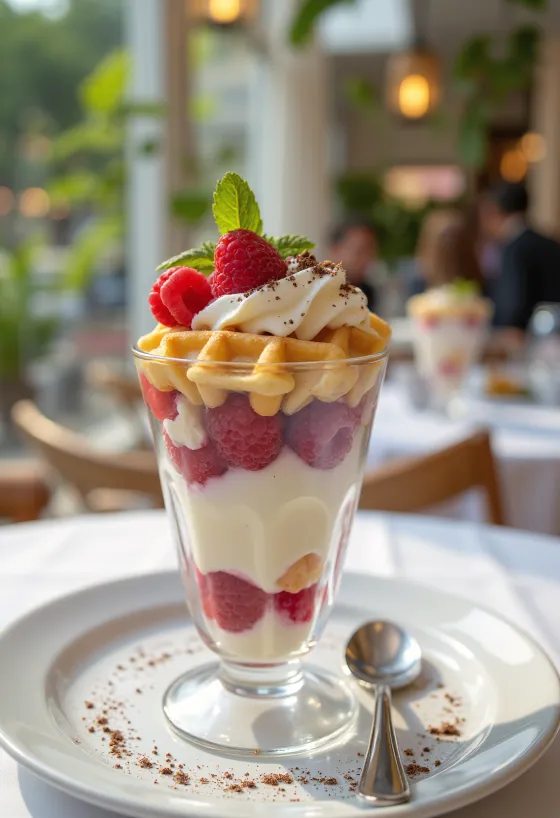 Gofru parfē stikla kausā