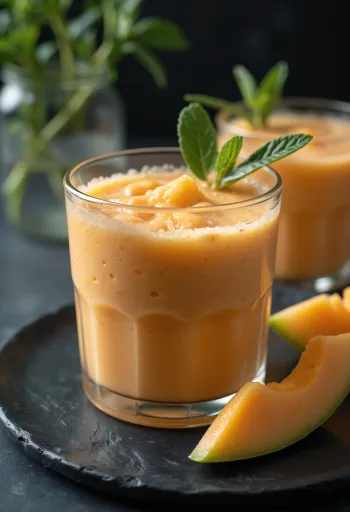 Melones smūtijs pasniegts glāzē