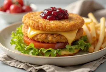 Pasniegts cepta siera burgers