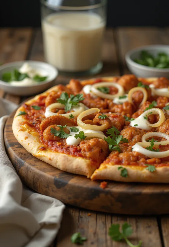 Tandoori chicken pizza ar indiešu garšvielām un koriandru