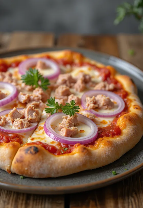 Pizza al Tonno e Cipolla ar tunci un sarkanajiem sīpoliem