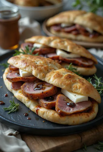 Pasniegta piadina ar ceptu pīles krūtiņu un kamambēru