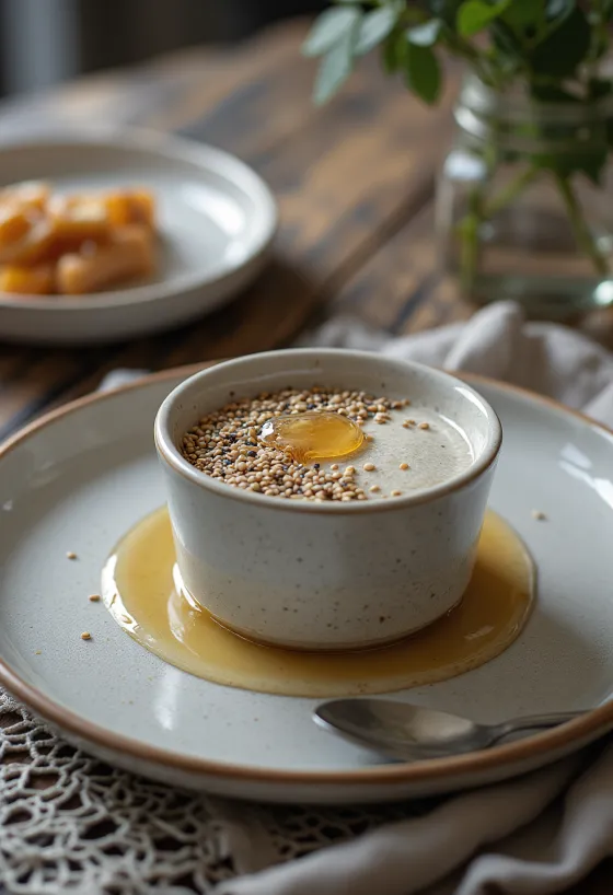 Sezama sēklu panna cotta glāzē