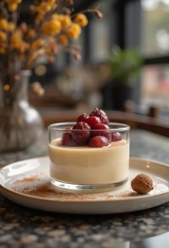 Plūmju panna cotta glāzē