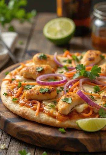 Thai chicken pizza ar zemesriekstu mērci un koriandru