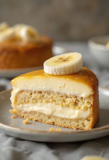 Banānu un maskarpones torte pasniegšanā